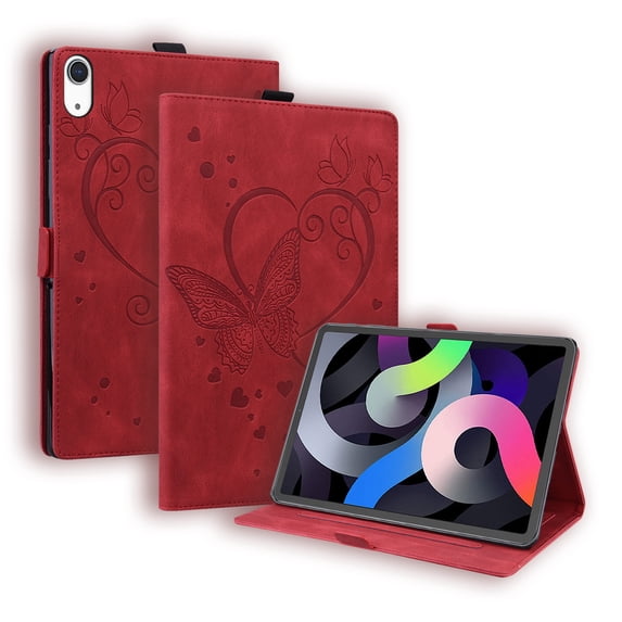 Case for iPad Mini 7th Gen 8.3" 2024, Multi-Angle Viewing Stand Cover with Card Slots, Heart Love Pattern PU Leather Flip Protective Tablet Case for iPad Mini 6th Gen 8.3" 2021, Red