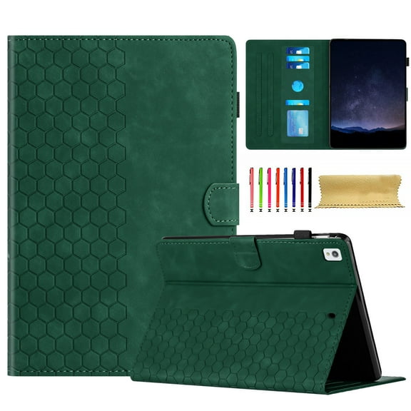 Case for iPad Pro 10.5 2017/Air 3 2019, Embossed PU Leather Cover Flip with Smart Auto Wake / Sleep Stand Function Pencil Holder and Card Slots & Footgrip for iPad Pro 10.5/Air 3 Case, Green