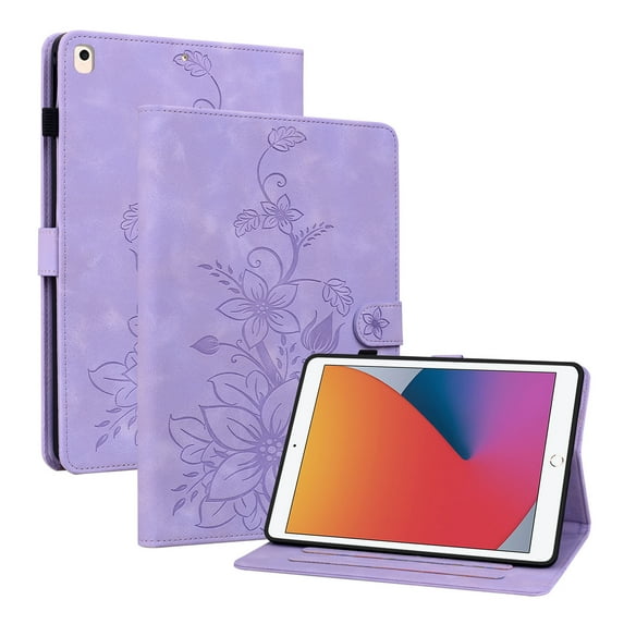 Case for iPad Pro 10.5 2017/Air 3 2019, Flower Pattern PU Leather Multi-Angle Viewing Stand Shockproof Flip Case with Card Slot, Magnetic Clasp, Pencil Slot, Auto Sleep/Wake, Purple