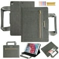 thumbnail image 1 of Case for iPad Pro 10.5" 2017 / Air 3rd Gen 10.5" 2019 / 7th / 8th / 9th, Classic PU Leather Nylon Hand Strap, Card Slots Kickstand Zipper Pocket Handbag Heavy Duty Protection Rugged Cover, Gray, 1 of 7