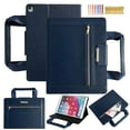 thumbnail image 1 of Case for iPad Pro 10.5" 2017 / Air 3rd Gen 10.5" 2019 / 7th / 8th / 9th, Classic PU Leather Nylon Hand Strap, Card Slots Kickstand Zipper Pocket Handbag Heavy Duty Protection Rugged Cover, Darkblue, 1 of 7