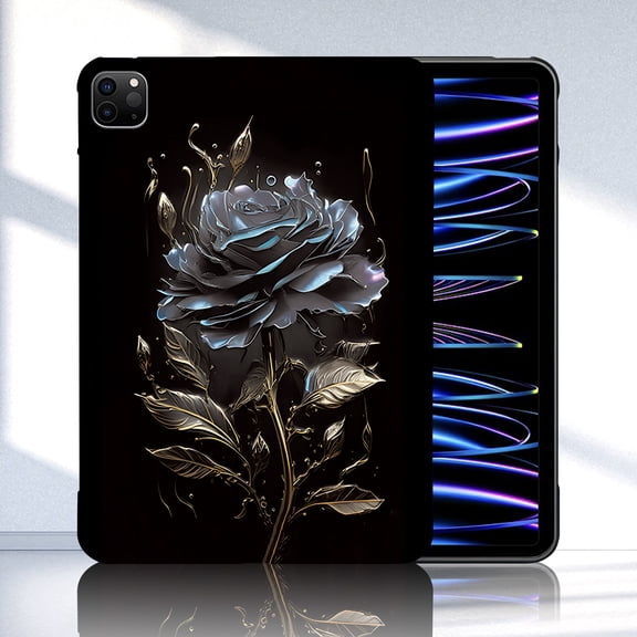 Case for iPad Pro 10.5 inch 2019/2017, Painting Pattern Soft Flexible TPU Hybrid Cover Anti-Scratch Honeycomb Texture Lightweight Slim Shockproof Tablet Case for iPad Pro 10.5", Black Rose