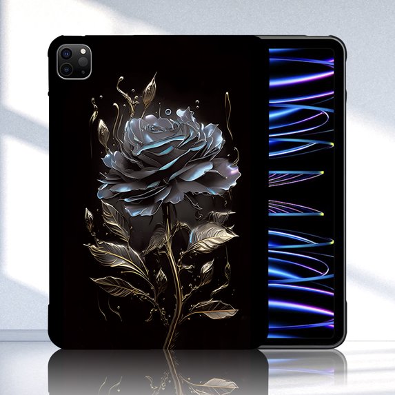 Case for iPad Pro 10.5 inch 2019/2017, Painting Pattern Soft Flexible TPU Hybrid Cover Anti-Scratch Honeycomb Texture Lightweight Slim Shockproof Tablet Case for iPad Pro 10.5", Black Rose