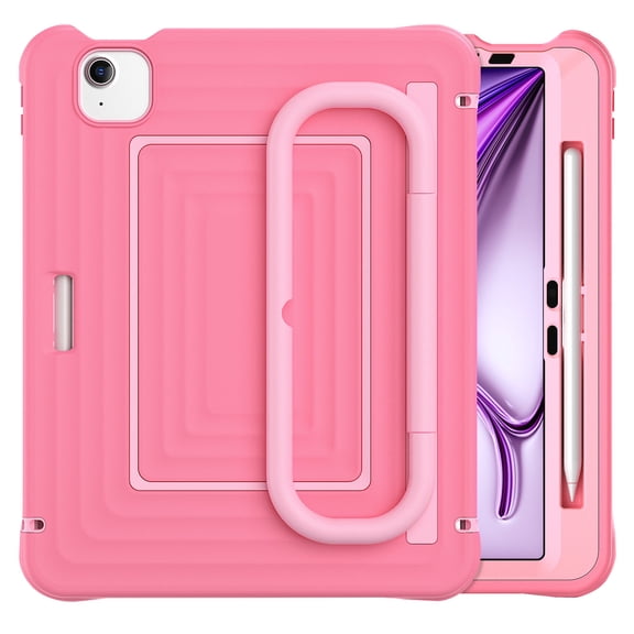 Case for iPad Pro 11 2022/2021/2020/2018, 3-in-1 Silicone Tablet Case with 180° Adjustable Stand, Shoulder Strap, Anti-Slip Texture, Pink