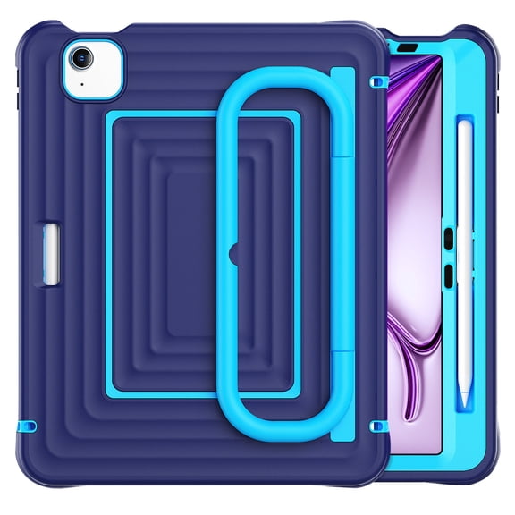 Case for iPad Pro 11 2022/2021/2020/2018, 3-in-1 Silicone Tablet Case with 180° Adjustable Stand, Shoulder Strap, Anti-Slip Texture, Dark Blue