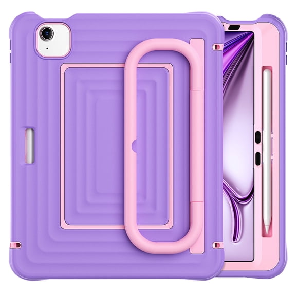 Case for iPad Pro 11 2022/2021/2020/2018, 3-in-1 Silicone Tablet Case with 180° Adjustable Stand, Shoulder Strap, Anti-Slip Texture, Purple