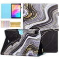 thumbnail image 1 of Case for iPad Pro 11" 2022/2021/2020/2018/Air 4/Air 5, Marble Pattern PU Leather Case with Pencil Holder & Card Slots, Multi-Angle Viewing Stand with Auto Sleep / Wake - Black/Gold, 1 of 9