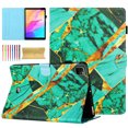 thumbnail image 1 of Case for iPad Pro 11" 2022/2021/2020/2018/Air 4/Air 5, Marble Pattern PU Leather Case with Pencil Holder & Card Slots, Multi-Angle Viewing Stand with Auto Sleep / Wake - Gold/Green, 1 of 9