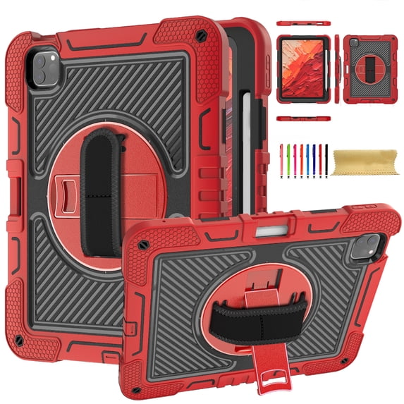 Case for iPad Pro 11"(2022/2021/2020/2018)/Air 5th/4th,Heavy Duty Rugged Shockproof Anti-fall Protective Case Cover with Rotating Kickstand, Carrying Shoulder Strap, Handle Hand Strap,B