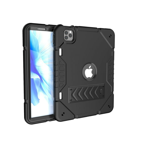 Case for iPad Pro 11 2022/2021/2020/2018, Heavy Duty Military Grade Protective Shockproof Rugged Silicone PC Cover with Built-in Stand & Pencil Holder for iPad Air 4/Air 5, Black