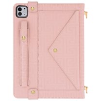 Case for iPad Pro 11 2022/2021/2020/2018, iPad Air 11 inch M2 (2024) with Pencil Holder,Premium PU Leather Business Folio Stand Smart Cover with Shoulder/Hand Strap Card Slots Wallet Case, Pink
