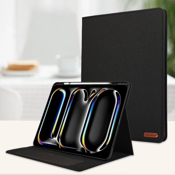 Case for iPad Pro 11" 2024 Cloth Texture Business Tablet Cover with Multi-Angle Flip Stand & Card Holder, Auto Wake/Sleep Full Body Protective Case for iPad Pro 11" 2024, Black
