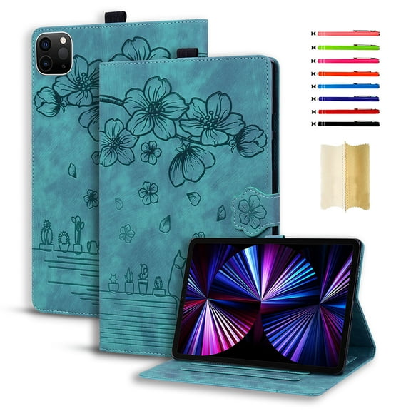 Case for iPad Pro 11 2024, Embossed Auto Wake/Sleep Function Multiple Viewing Angles PU Leather Magnetic Stand Flip Case Cover with Card Slots for for iPad Pro 11 2024, Green