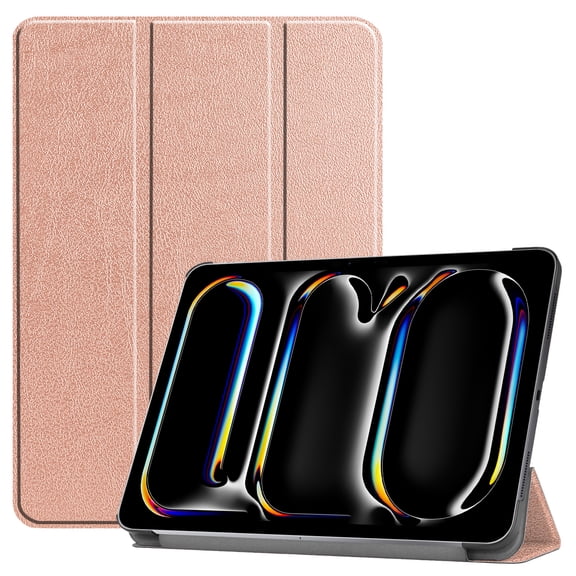 Case for iPad Pro 11 2024, Folio Tri-fold Stand Smart PU Leather / Hard Back Cover with Auto Wake/Sleep Magnetic Ligthweight Slim Fit Drop Protective for iPad Pro 11 2024, Rosegold