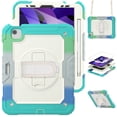 thumbnail image 1 of Case for iPad Pro 11 Inch 2022/2021/2020/2018 4th/3rd/2nd/1st Gen with Screen Protector, 360 Degree Rotating Kickstand Hand Strap Shockproof Cover with Shoulder Strap, Rainbow Blue, 1 of 7