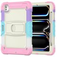 thumbnail image 1 of Case for iPad Pro 11 Inch 5th Gen 2024, Military Grade Protective Silicone PC Cover with Screen Protector & Adjustable Kickstand & Shoulder Strap & Pencil Holder & 3-layer Protection, Colorful Pink, 1 of 8