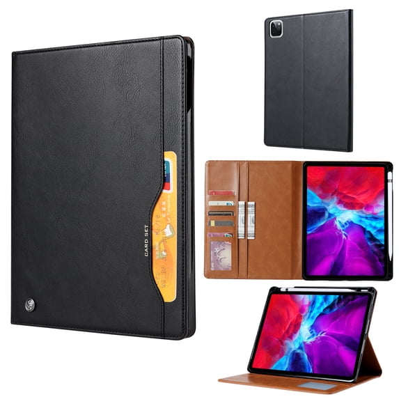 Case for iPad Pro 11 Inch 5th Generation 2024, Soft PU Leather Card Slots Wallet Smart Cover with Sleep / Wake Feature Flip Kickstand with Pencil Holder Folio Case for iPad Pro 11 Inch 2024, Black