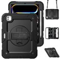thumbnail image 1 of Case for iPad Pro 11 Inch (M4 2024/M5 2025) with Screen Protector, 360 Degree Rotating Kickstand Hand Strap Heavy Duty Shockproof Cover with Shoulder Strap, Black, 1 of 7