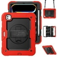 thumbnail image 1 of Case for iPad Pro 11 Inch (M4 2024/M5 2025) with Screen Protector, 360 Degree Rotating Kickstand Hand Strap Heavy Duty Shockproof Cover with Shoulder Strap, Red, 1 of 7