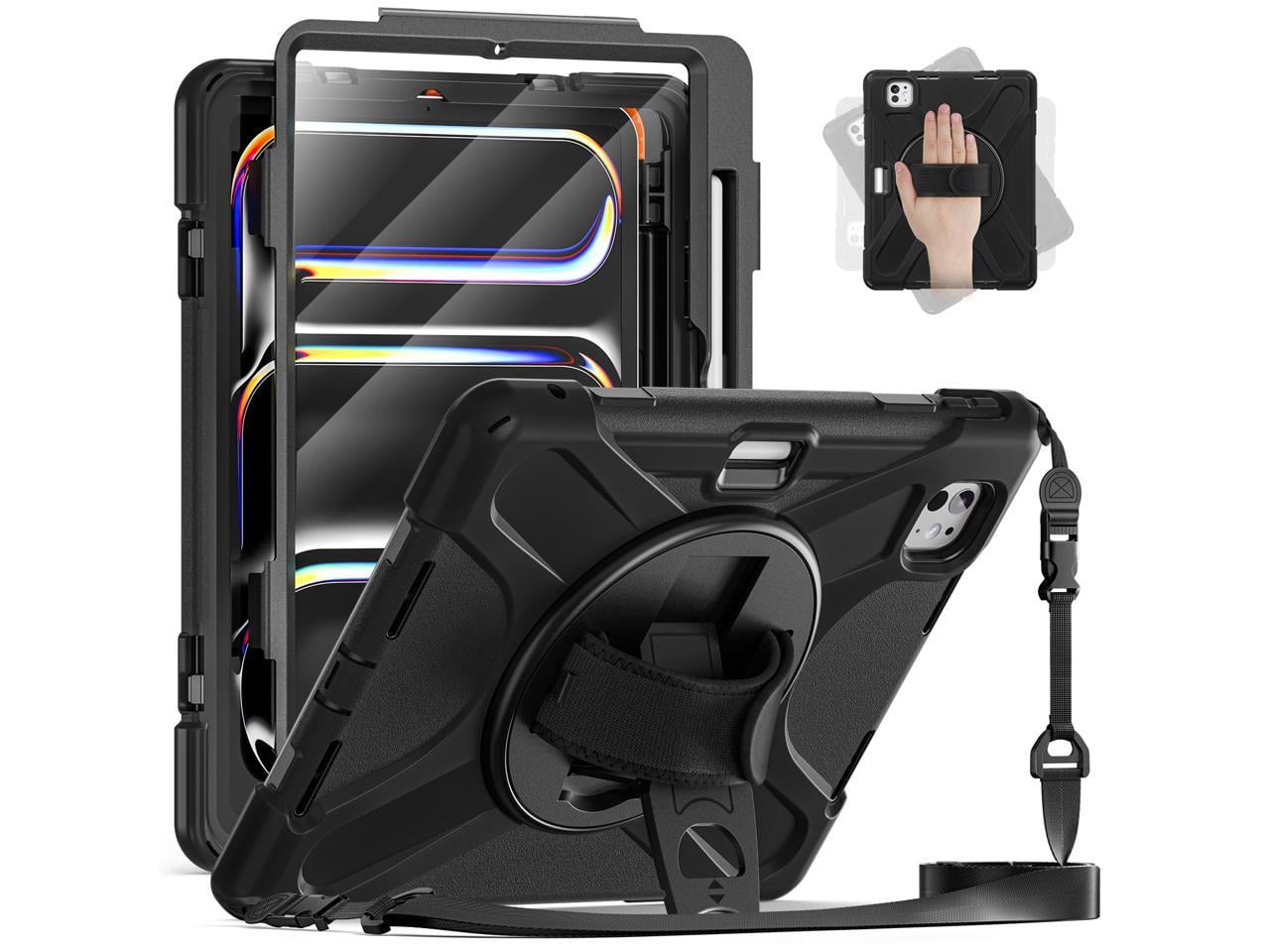 Case for iPad Pro 11 Inch M4 2024 5th Generation A2836/A2837/A3006 with Built-in Screen Protector, 360° Rotating Stand, Adjustable Shoulder Strap, Precise Cutouts, Pencil Holder