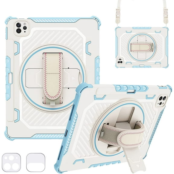 Case for iPad Pro 12.9 2018/2020/2021/2022, Heavy Duty Protective Cover with 360° Rotating Hand Strap & Stand Shoulder Strap for Kids Boys Girls for iPad 12.9 Inch 3rd/4th/5th/6th Gen