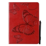 Case for iPad Pro 12.9 2021 5th/4th/3rd Generation,Slim Fit Folio Flip PU Leather Butterfly Embossed Smart Stand Cover Auto Wake/Sleep Shockproof Protection TPU Back Cover, Red
