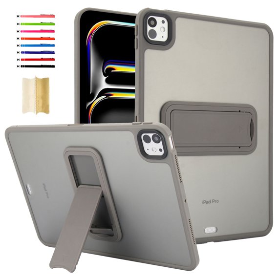 Case for iPad Pro 12.9" 2022/2018/2020/2021 with Kickstand Function, Luxury Anti-Scratch Anti-Yellow Ultra Thin Lightweight Cover Shockproof Protective Transparent PC Back Case, Gray