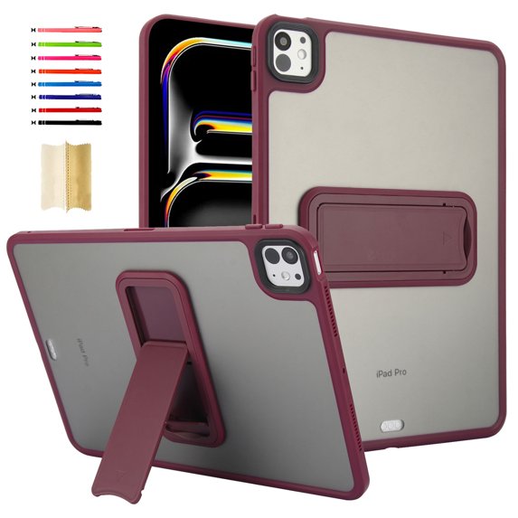 Case for iPad Pro 12.9" 2022/2018/2020/2021 with Kickstand Function, Luxury Anti-Scratch Anti-Yellow Ultra Thin Lightweight Cover Shockproof Protective Transparent PC Back Case, Winered