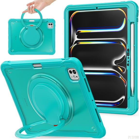 Case for iPad Pro 12.9"Air 6 11"13"2024 Heavy Duty Shockproof Cover iPad 10.9"10th 9 7 8th 10.2 Mini6 Kickstand Hand Strap Funda (light blue,For ipad Air 13 2024 M2)