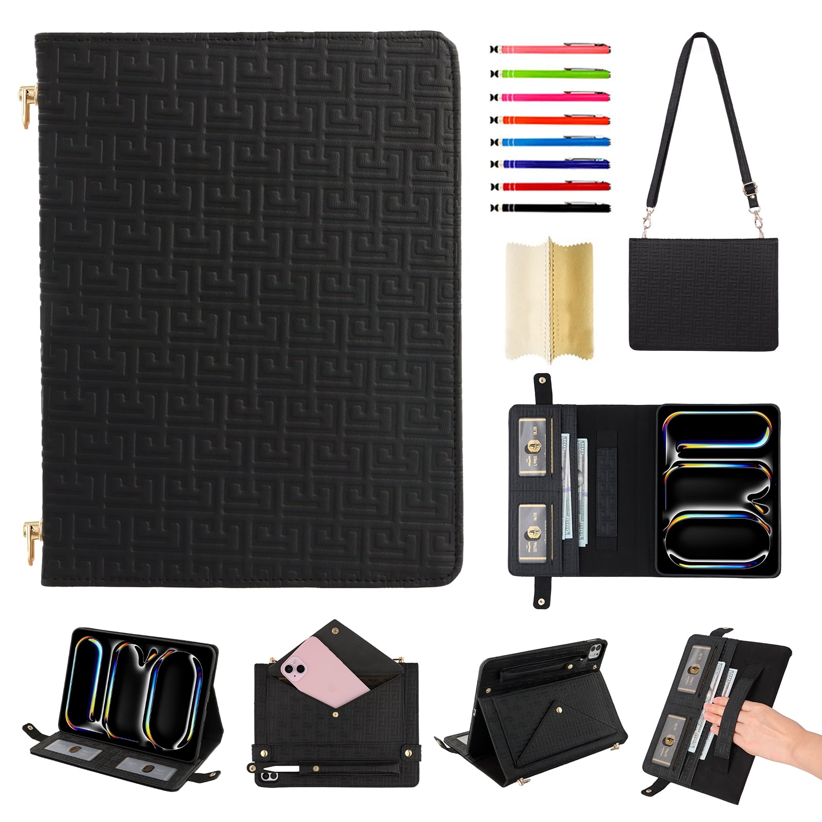 Case for iPad Pro 13 2024, Folio Stand PU Leather Rugged Cover with