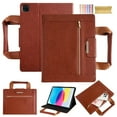 thumbnail image 1 of Case for iPad Pro 13" 2024 M4 7th Generation, Classic PU Leather Nylon Hand Strap, Card Slots Kickstand Zipper Pocket Handbag Heavy Duty Protection Rugged Cover for iPad Pro 13 2024, Brown, 1 of 7