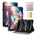 thumbnail image 1 of Case for iPad Pro 13 2025 M5 / iPad Pro 13 2024 M4, Slim Kickstand PU Leather Flower Butterfly Pattern Heavy Duty Protection Folio Cover, with 2 Card Slots & Elastic Band & Stylus Slot - E, 1 of 7