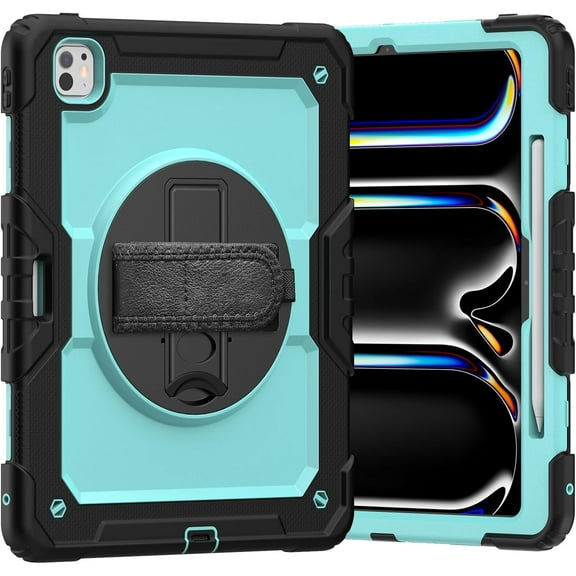 Case for iPad Pro 13 Inch Case 2024 M4 (7th Generation), Heavy Duty Shockproof Protective Case with Screen Protector, 360° Rotating Stand, Hand/Shoulder Strap