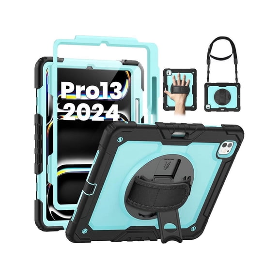 Case for iPad Pro 13 Inch M4 2024 7th Generation A2925 A2926 A3007 with Built-in Screen Protector, 360° Rotating Stand, Adjustable Shoulder Strap, Pencil Holder