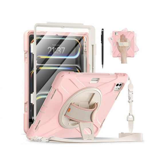Case for iPad Pro 13 Inch M4 2024 7th Generation with Built-in Screen Protector, 360° Rotating Stand, Adjustable Shoulder Strap, Stylus Pen, Pencil Holder