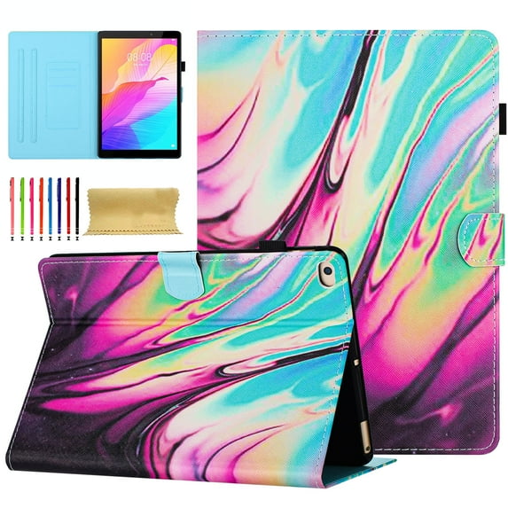 Case for iPad Pro 9.7" 2016/5th Gen 9.7" 2017/6th Gen 9.7" 2018, Marble Pattern PU Leather Case with Pencil Holder & Card Slots, Multi-Angle Viewing Stand with Auto Sleep / Wake - Rose/Blue