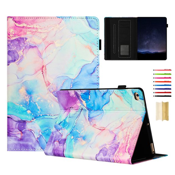 Case for iPad Pro 9.7" 2016/5th Gen 9.7" 2017/6th Gen 9.7" 2018 Marble Pattern, PU Leather Kickstand Magnetic Wallet Folio Auto Sleep / Wake Case with Card Slots & Elastic Band & Pencil Holder, A