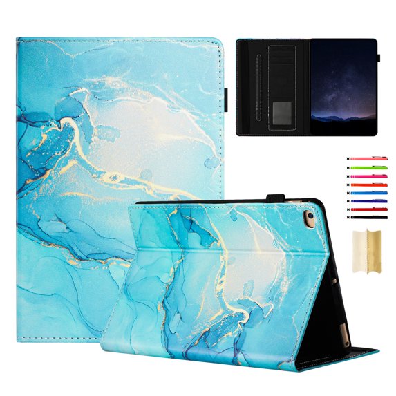 Case for iPad Pro 9.7" 2016/5th Gen 9.7" 2017/6th Gen 9.7" 2018 Marble Pattern, PU Leather Kickstand Magnetic Wallet Folio Auto Sleep / Wake Case with Card Slots & Elastic Band & Pencil Holder, D