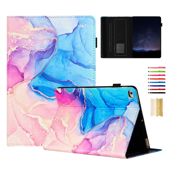 Case for iPad Pro 9.7" 2016/5th Gen 9.7" 2017/6th Gen 9.7" 2018 Marble Pattern, PU Leather Kickstand Magnetic Wallet Folio Auto Sleep / Wake Case with Card Slots & Elastic Band & Pencil Holder, B