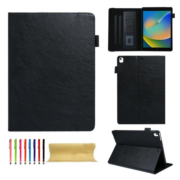 Case for iPad Pro 9.7 inch 2016/5th Gen 2017/6th Gen 2018, PU Leather Folio Multi-Angle Viewing Stand Card Slots Case with Elastic Band Auto Wake/Sleep Magnetic Case Cover, Black