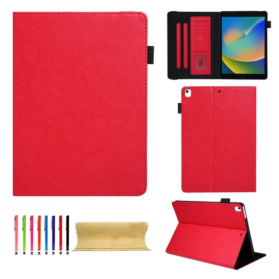 Case for iPad Pro 9.7 inch 2016/5th Gen 2017/6th Gen 2018, PU Leather Folio Multi-Angle Viewing Stand Card Slots Case with Elastic Band Auto Wake/Sleep Magnetic Case Cover, Red