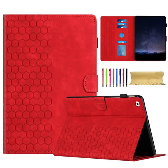 Case for iPad mini 1/2/3/4/5, Embossed PU Leather Cover Flip with Smart Auto Wake / Sleep Stand Function Pencil Holder and Card Slots & Footgrip for iPad mini 1/2/3/4/5 Case, Red