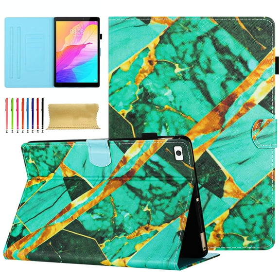Case for iPad mini 1/2/3/4/5, Marble Pattern PU Leather Case with Pencil Holder & Card Slots, Multi-Angle Viewing Stand with Auto Sleep / Wake for iPad mini 1/2/3/4/5 - Gold/Green