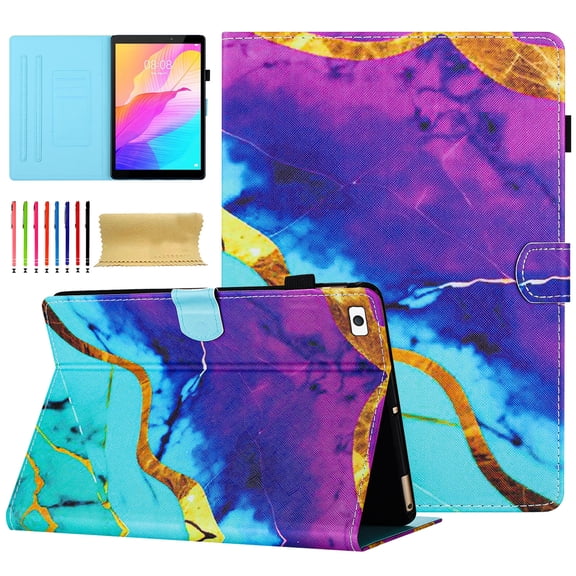 Case for iPad mini 1/2/3/4/5, Marble Pattern PU Leather Case with Pencil Holder & Card Slots, Multi-Angle Viewing Stand with Auto Sleep / Wake for iPad mini 1/2/3/4/5 - Purple/Blue
