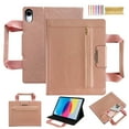thumbnail image 1 of Case for iPad mini 2024 / mini 2021, Classic PU Leather Nylon Hand Strap, Card Slots Kickstand Zipper Pocket Handbag Heavy Duty Protection Rugged Cover for iPad mini 7th/6th, Rosegold, 1 of 7