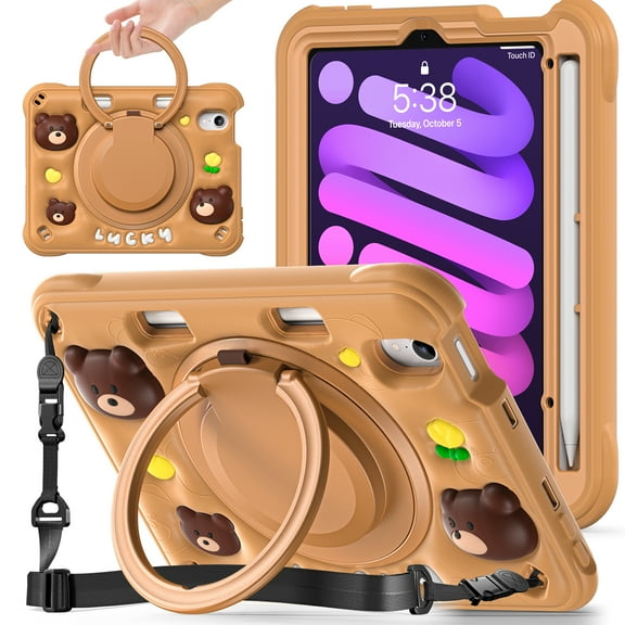 Case For iPad mini 6 (2021) / mini 7 (A17 Pro) 2024 8.3 inch Multi-Protective Cute Soft Bubbles Cover With 360 Degree Rotating Stand and Shoulder Strap