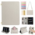 thumbnail image 1 of Case for iPad mini 6/mini 2024, Folio Stand PU Leather Rugged Cover with Shoulder Strap and Handstrap with elastic, Multi-Card Slots Cash Pockets Pen Slot Envelope Pocket Wallet Case, Beige, 1 of 10