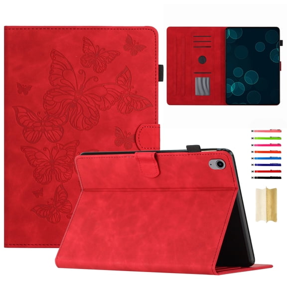 Case for iPad mini 6th Gen 8.3" 2021/iPad mini 7th Gen (A17 Pro) 2024 8.3", Embossed PU Leather Folio Stand Cover Drop Protective with Auto Wake/Sleep & Card Slots & Pen Holder - Red