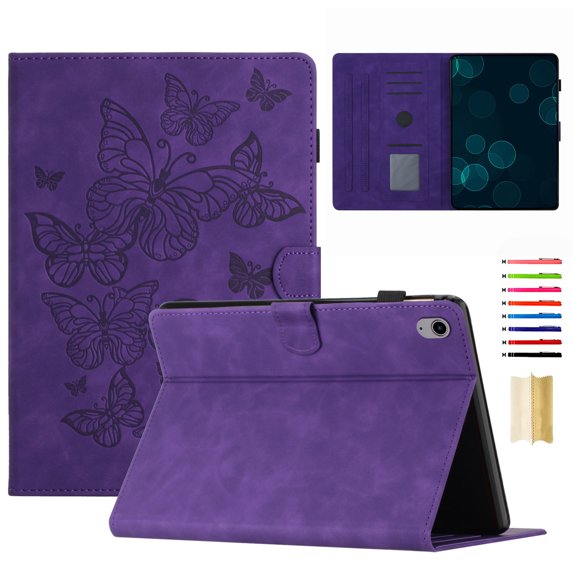 Case for iPad mini 6th Gen 8.3" 2021/iPad mini 7th Gen (A17 Pro) 2024 8.3", Embossed PU Leather Folio Stand Cover Drop Protective with Auto Wake/Sleep & Card Slots & Pen Holder - Purple