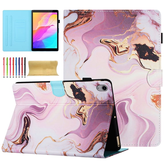 Case for iPad mini 6th Gen 8.3" 2021/mini 7th Gen (A17 Pro) 2024 8.3", Marble Pattern PU Leather Case with Pencil Holder & Card Slots, Multi-Angle Viewing Stand with Auto Sleep / Wake - Gold/Pink
